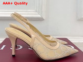 Gucci Womens Slingback Pump in Rose Beige Mesh with GG Crystals Replica