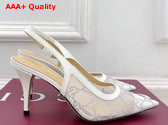 Gucci Womens Slingback Pump in White Mesh with GG Crystals Replica