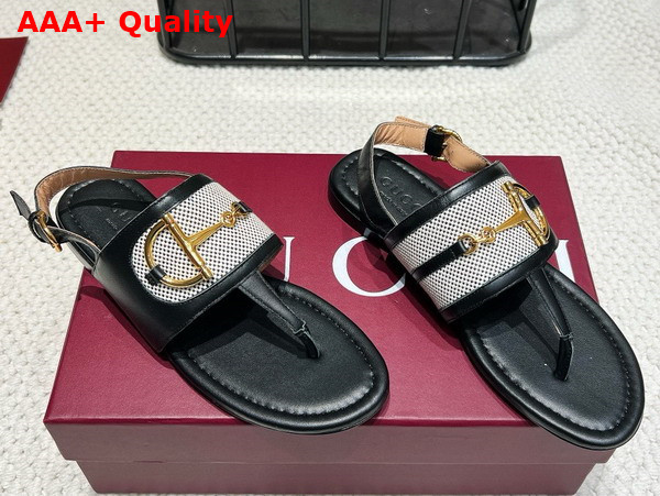 Gucci Womens Thong Sandal with Horsebit Black Leather 834431 Replica