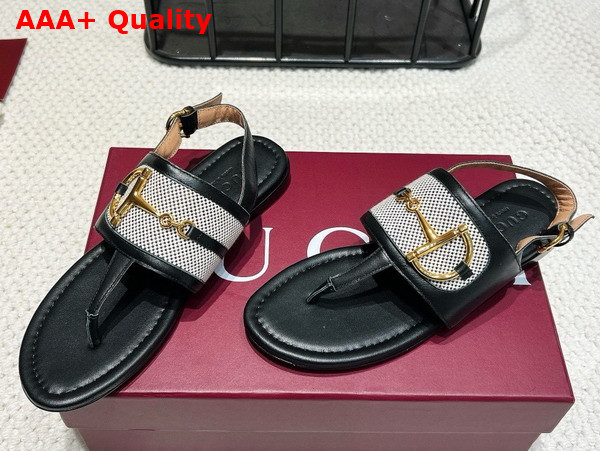 Gucci Womens Thong Sandal with Horsebit Black Leather 834431 Replica