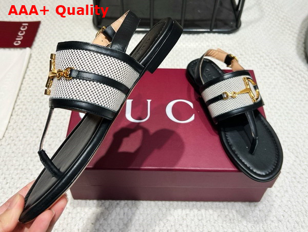 Gucci Womens Thong Sandal with Horsebit Black Leather 834431 Replica