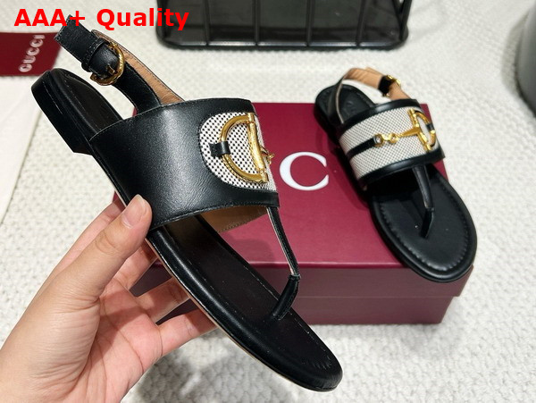 Gucci Womens Thong Sandal with Horsebit Black Leather 834431 Replica