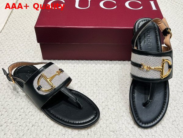 Gucci Womens Thong Sandal with Horsebit Black Leather 834431 Replica