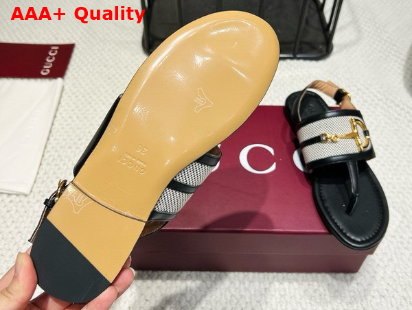 Gucci Womens Thong Sandal with Horsebit Black Leather 834431 Replica