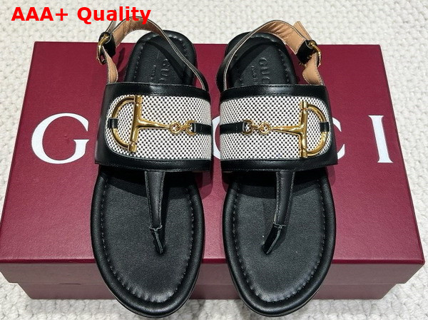 Gucci Womens Thong Sandal with Horsebit Black Leather 834431 Replica