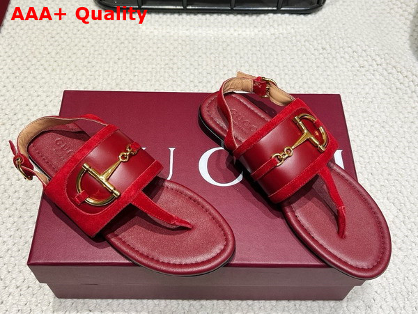 Gucci Womens Thong Sandal with Horsebit Gucci Rosso Ancora Red Suede 834431 Replica