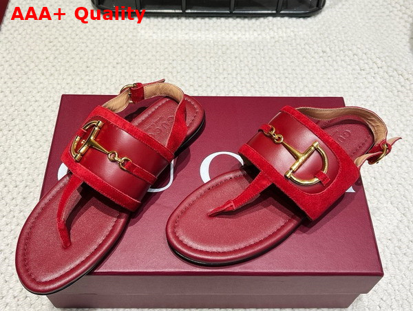 Gucci Womens Thong Sandal with Horsebit Gucci Rosso Ancora Red Suede 834431 Replica