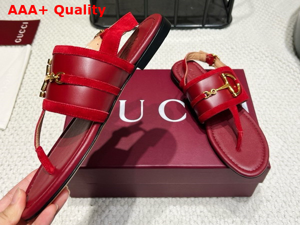 Gucci Womens Thong Sandal with Horsebit Gucci Rosso Ancora Red Suede 834431 Replica