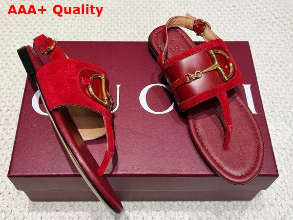 Gucci Womens Thong Sandal with Horsebit Gucci Rosso Ancora Red Suede 834431 Replica