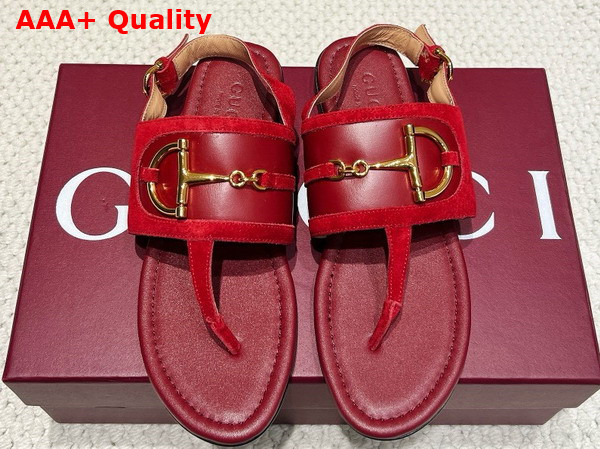 Gucci Womens Thong Sandal with Horsebit Gucci Rosso Ancora Red Suede 834431 Replica