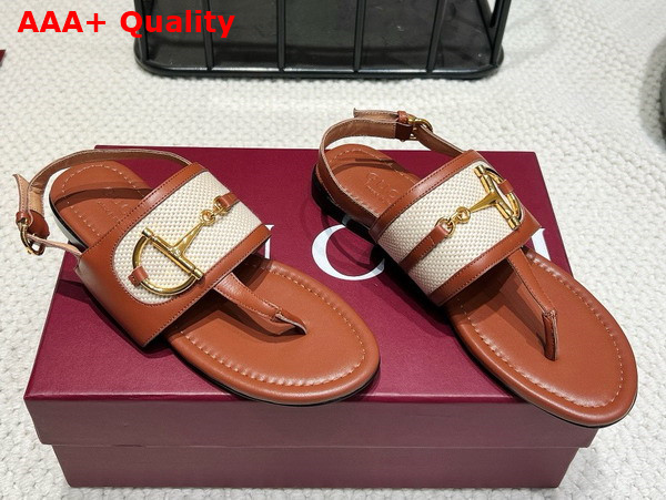Gucci Womens Thong Sandal with Horsebit Light Brown Leather 834431 Replica