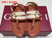 Gucci Womens Thong Sandal with Horsebit Light Brown Leather 834431 Replica