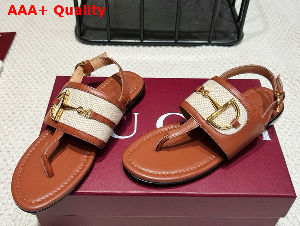 Gucci Womens Thong Sandal with Horsebit Light Brown Leather 834431 Replica