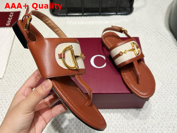 Gucci Womens Thong Sandal with Horsebit Light Brown Leather 834431 Replica