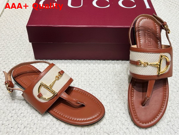 Gucci Womens Thong Sandal with Horsebit Light Brown Leather 834431 Replica