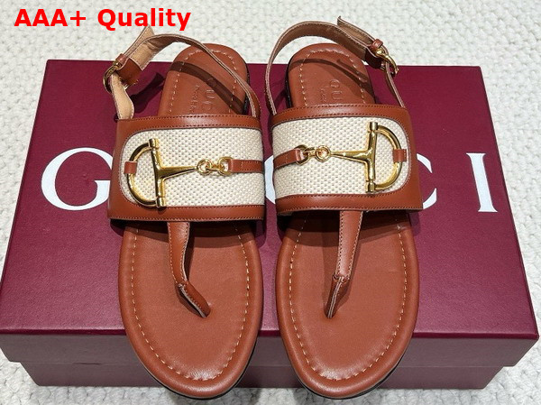 Gucci Womens Thong Sandal with Horsebit Light Brown Leather 834431 Replica