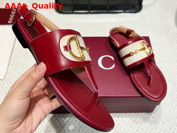 Gucci Womens Thong Sandal with Horsebit Rosso Ancora Red Leather 834431 Replica