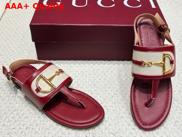 Gucci Womens Thong Sandal with Horsebit Rosso Ancora Red Leather 834431 Replica