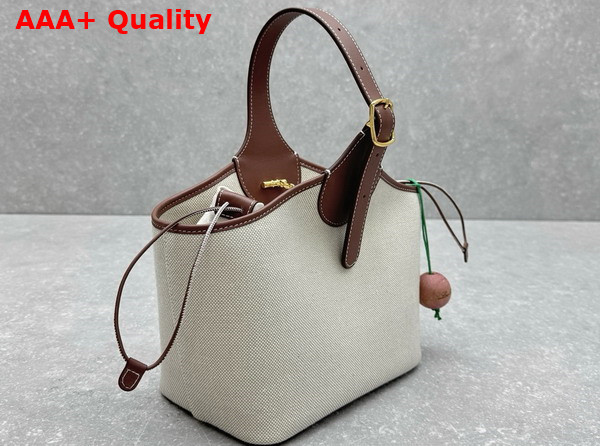 Loro Piana Bobbin Bucket Bag in Cotton Linen Natural and Caramel Replica