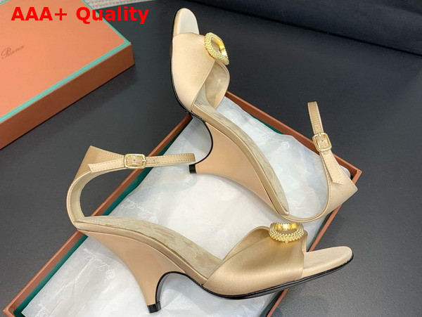 Loro Piana Olympia Heeled Sandal in Beige Silk Viscose Replica