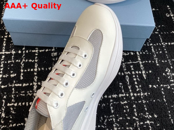 Prada Americas Cup Biker Fabric Sneakers White and Silver 3E6420 Replica