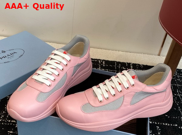 Prada Americas Cup Biker Fabric Sneakers in Alabaster Pink 3E6420 Replica