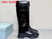 Prada Brushed Leather Boots with Pouch in Black 1W983N Replica