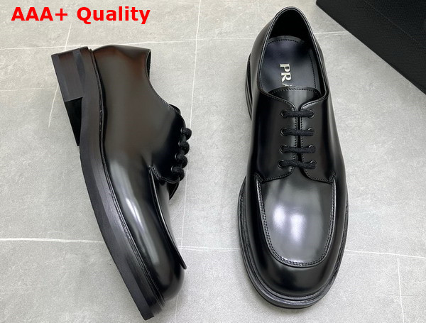 Prada Brushed Leather Lace Up Shoes in Black for Men Replica