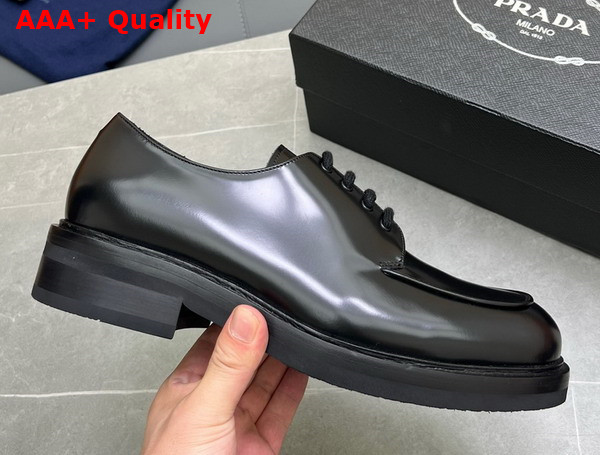 Prada Brushed Leather Lace Up Shoes in Black for Men Replica