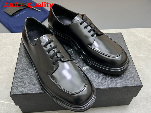 Prada Brushed Leather Lace Up Shoes in Black for Men Replica