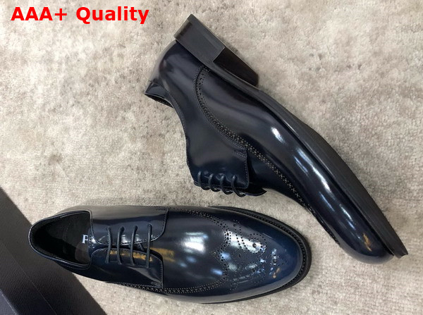 Prada Brushed Leather Lace Up Shoes in Blue Perforated Leather Replica