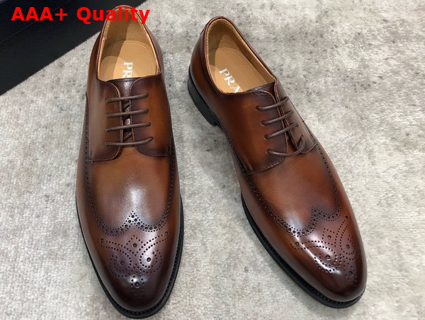 Prada Brushed Leather Lace Up Shoes in Brown Perforated Leather Replica