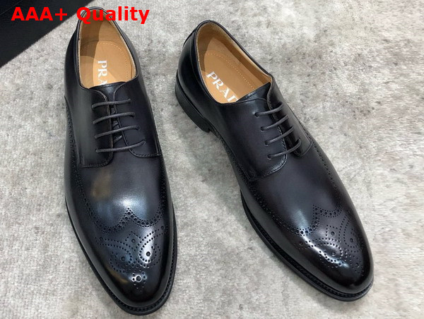 Prada Brushed Leather Lace Up Shoes in Grey Perforated Leather Replica