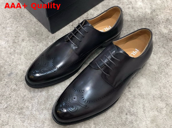 Prada Brushed Leather Lace Up Shoes in Grey Perforated Leather Replica