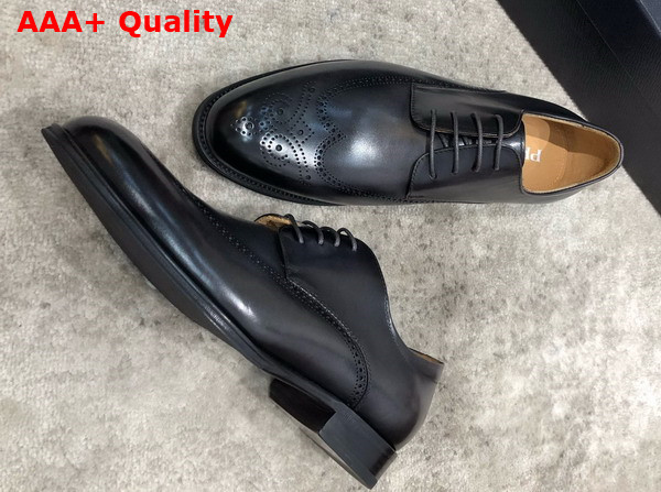Prada Brushed Leather Lace Up Shoes in Grey Perforated Leather Replica