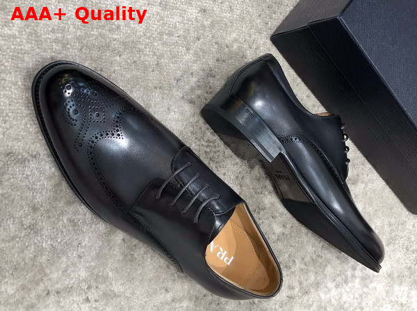 Prada Brushed Leather Lace Up Shoes in Grey Perforated Leather Replica