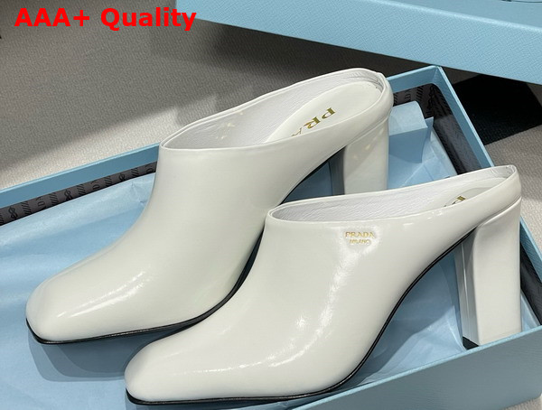 Prada Brushed Leather Mules in White 1I839N Replica