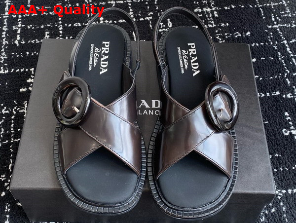 Prada Brushed Leather Sandals with Buckle in Sienna 1X962N Replica