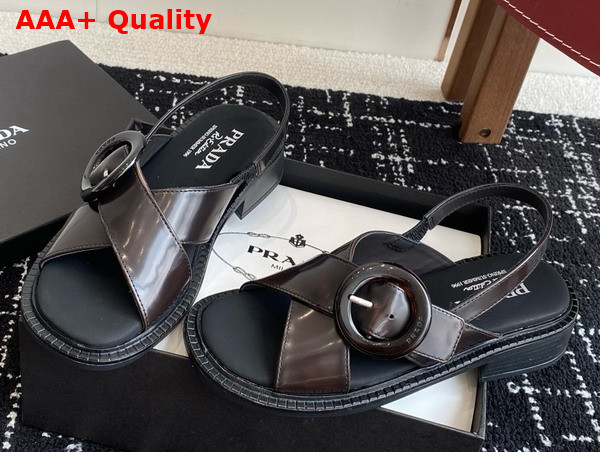 Prada Brushed Leather Sandals with Buckle in Sienna 1X962N Replica