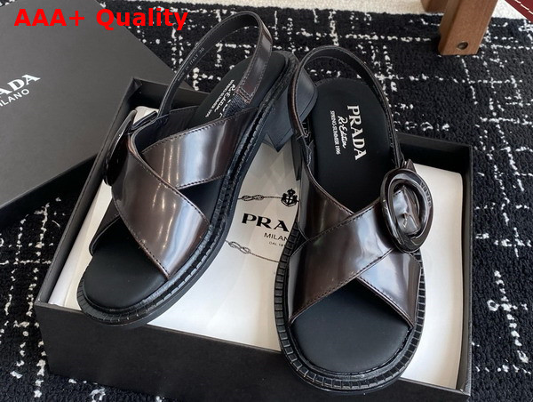 Prada Brushed Leather Sandals with Buckle in Sienna 1X962N Replica