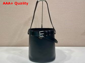 Prada Buckle Leather Bucket Bag with Belt in Black 1BE085 Replica