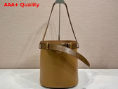 Prada Buckle Leather Bucket Bag with Belt in Caramel 1BE085 Replica