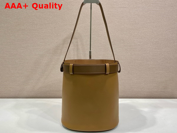 Prada Buckle Leather Bucket Bag with Belt in Caramel 1BE085 Replica