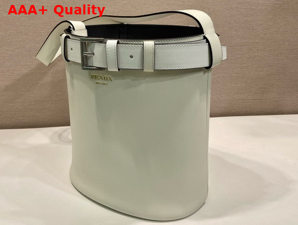 Prada Buckle Leather Bucket Bag with Belt in White 1BE085 Replica