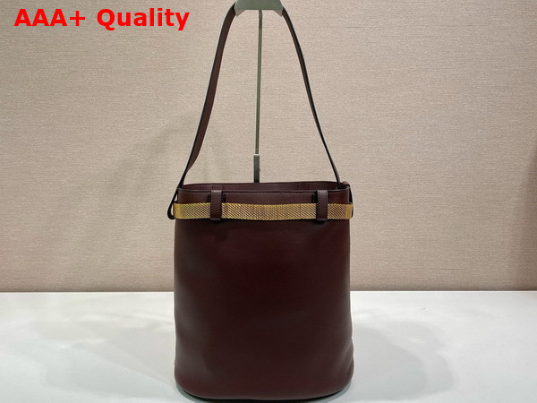 Prada Buckle Leather Bucket Bag with Jeweled Belt in Briarwood 1BE085 Replica