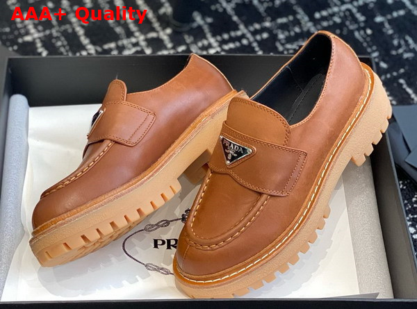 Prada Chocolate Leather Loafer in Cognac 1D246M Replica