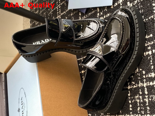 Prada Chocolate Patent Leather Loafers in Black 1D246M Replica