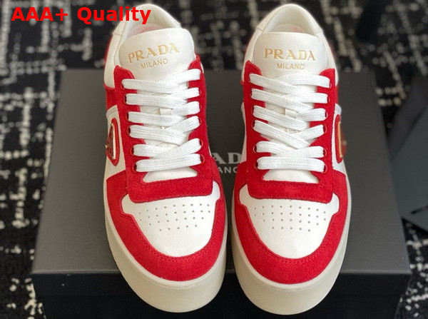 Prada Downtown Bold Suede and Leather Sneakers Red and White 1E792M Replica