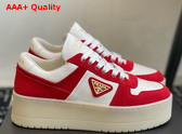 Prada Downtown Bold Suede and Leather Sneakers Red and White 1E792M Replica