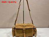 Prada Explore Medium Suede Shoulder Bag with Flap in Cinnamon 1BD394 Replica